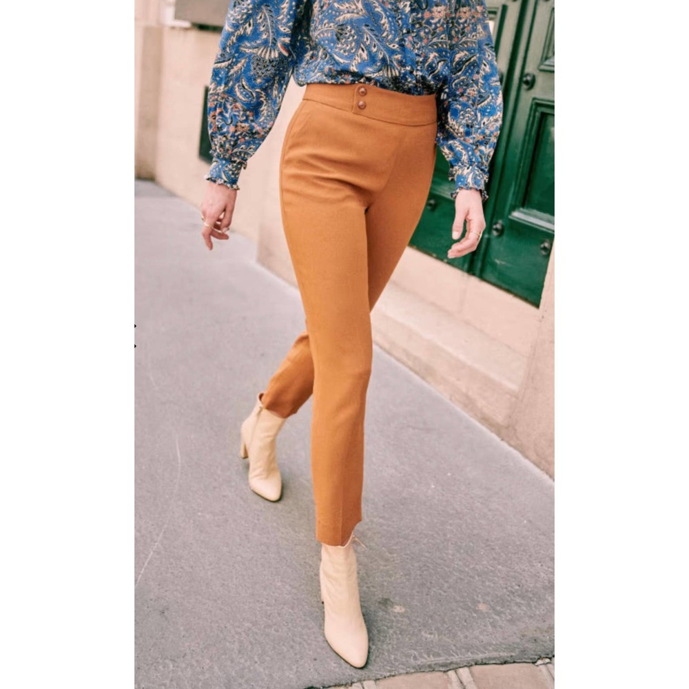 Sezane Georges Trousers Women's 38/6 Camel Ankle Italian Pockets High Rise